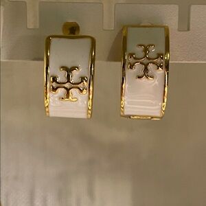 Tory Burch Gold and Black Logo Earrings